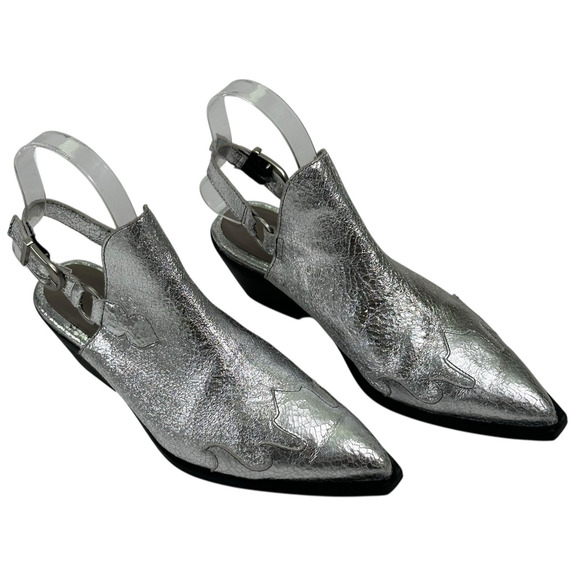 Allsaints Desola Silver Leather Slingback Western Mules Womens 8 US 38 EU $379 - Picture 1 of 11